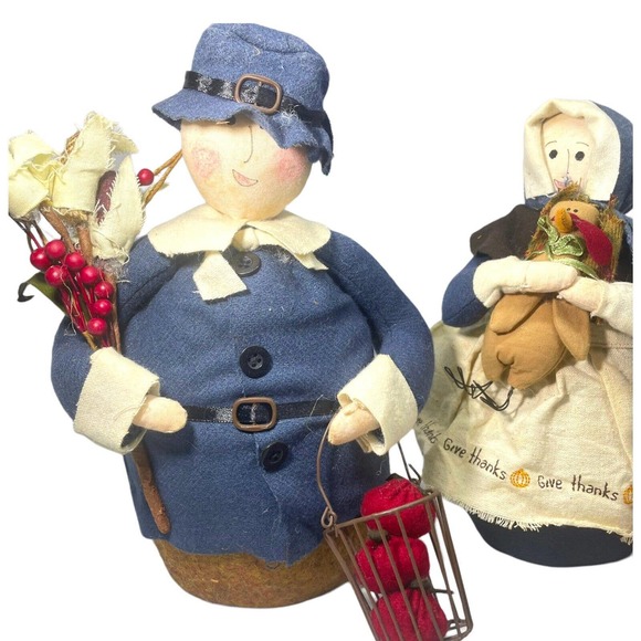 Fall Decor Farmhouse Stuffed Standing Colonial Women Thanksgiving People Turkey - Picture 5 of 11